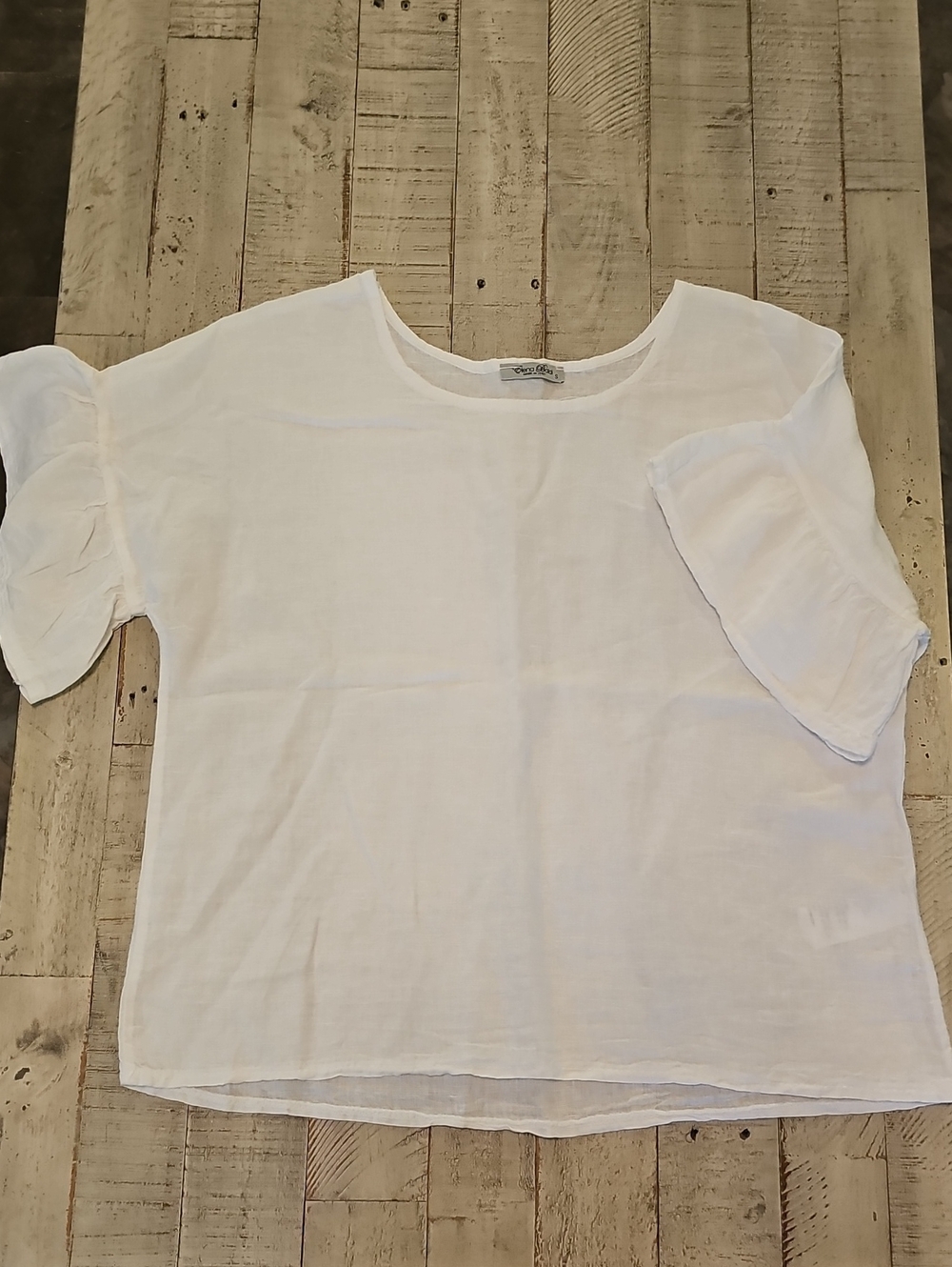 Relaxed White 100% Linen Short-Sleeve Blouse With Flutter Sleeves 🇮🇹